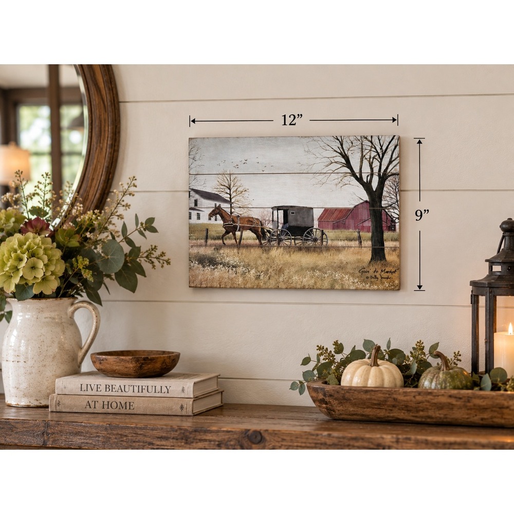Rustic Pallet Art Goin to Market Amish Buggy Wood Sign 12x9 Lancaster PA USA